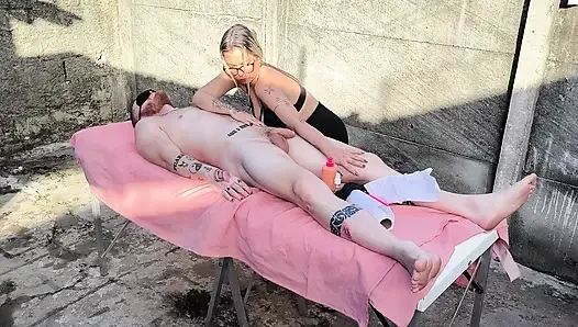 Nude Massage Outdoors with Hot Blonde