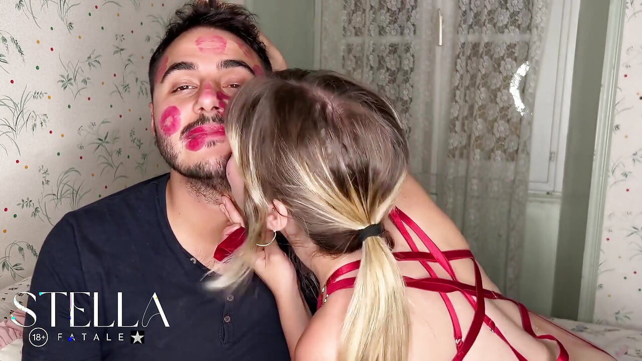 Non Stop Lipstick Kisses All Over His Face