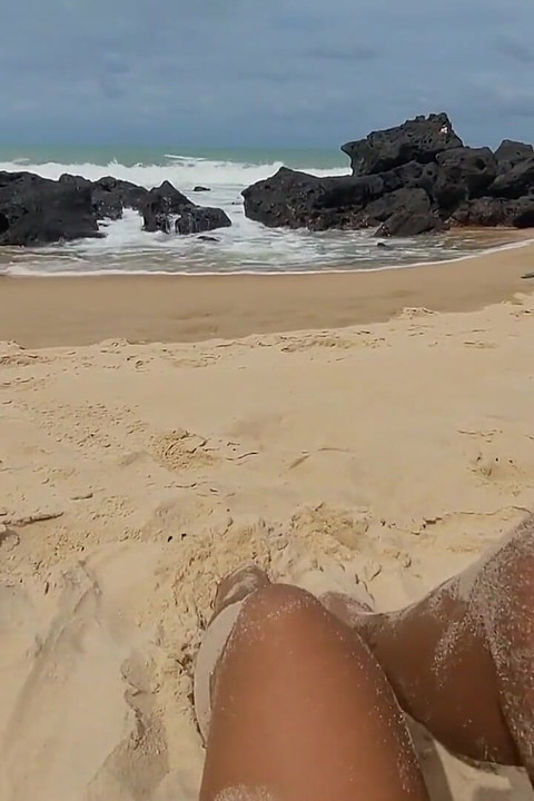 Beautiful Brazilian Making Out on the Beach with People Passing by