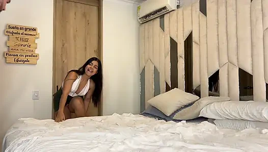 Hot Latina Fucks Her Best Friend's Stepdad because He Has a Big White Dick