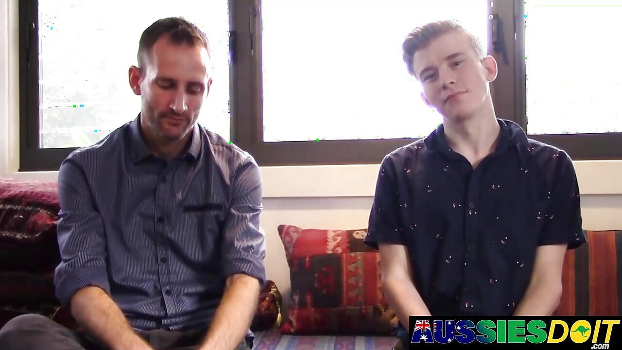 Aussie Twink Pandora Strokes His Cock While DILF Mason Hammers Deep Into His Ass