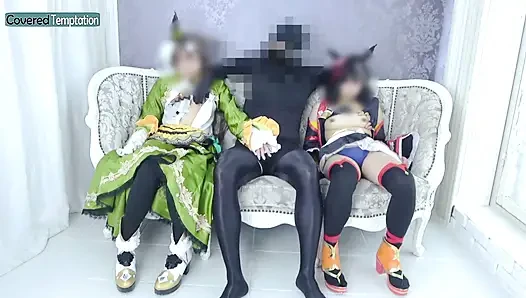 Cosplay, erwachsene frau, dreier-sex mit zwei partnern, gruppenszene