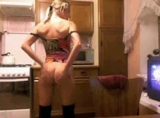 Slut Dildlos Arsehole in Kitchen