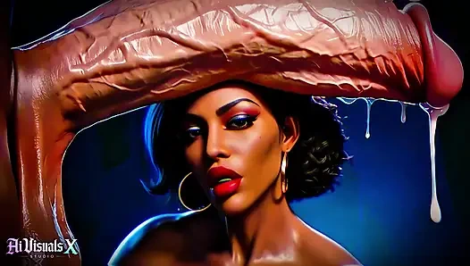 Чернокожие богини с большими сиськами и задницей - поклонение белому члену: темный ASMR и экстремальный контраст (4K ПОРНО С AI хнимации)