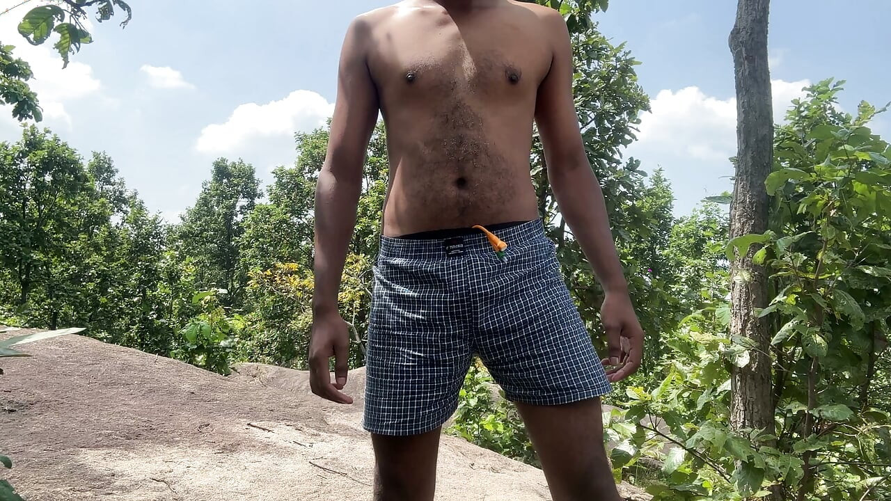 Flexing my body with my pierced cock and catheter inserted in outdoor