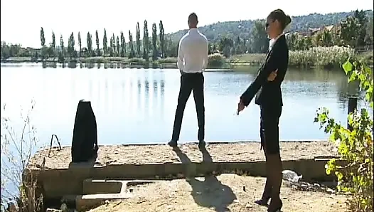 Slutty business lady fucked by rich boss during interview