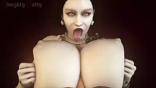 Lady Dimitrescu Teases the Cock Between Her Tits With Her Tongue