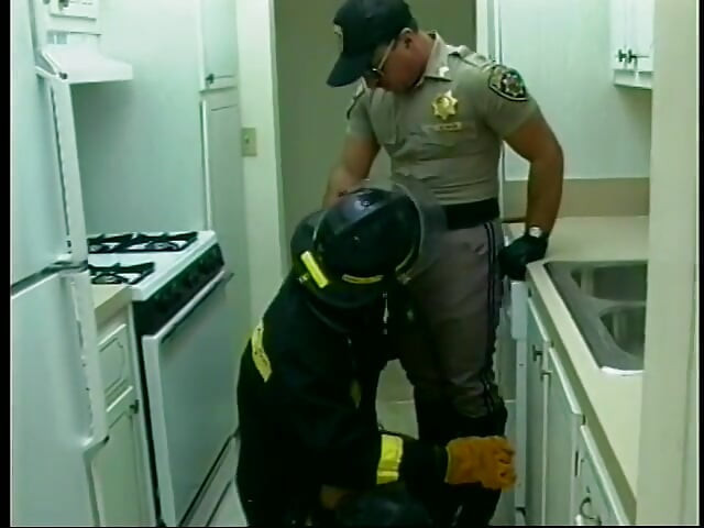Wild handsome cop gives blowy with passion in the office