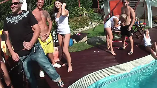 Wild Pool Party Orgy with Blondes Sucking Big Cocks