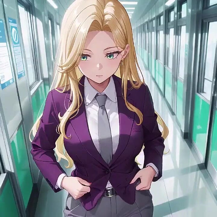 Blonde Boss in Purple Suit! Office Train Private Moments. She's Multitasking with Files While Secretly Adjusting Her Skirt...