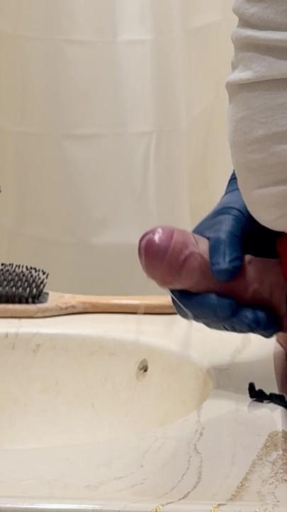 Gloved cumshot