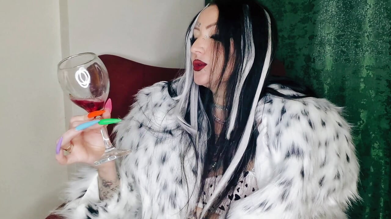 Spit fetish. Dominatrix Nika prepares a cocktail of spit and chewed cherries for you. Food fetish.