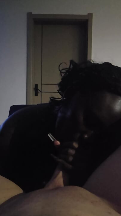 Close-up blowjob and cumshot with a beautiful ebony babe
