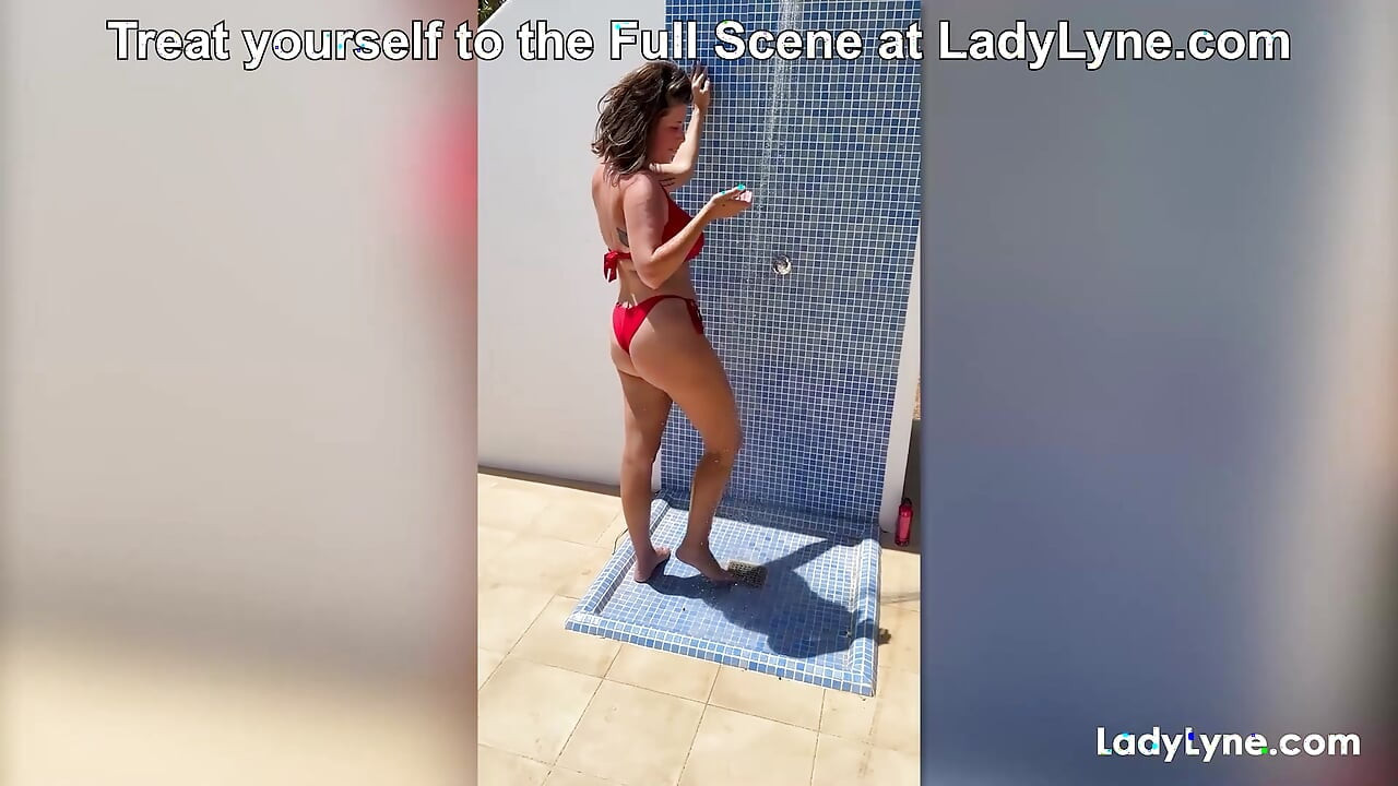 Wet Brunette MILF Lady Lyne Fingers Herself Under Outdoor Shower at LadyLyne