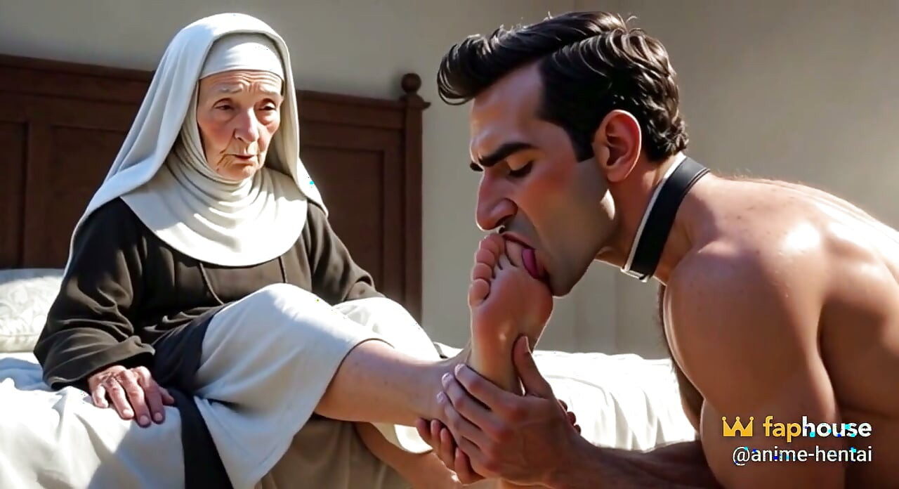 Sacerdote Sumiso Adorando Los Pies De Una Monja