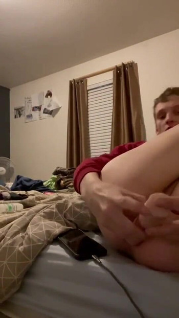 Jaw-dropping moment from "Spun Twink boy toys himself"