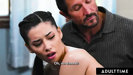 ADULT TIME - Pervy Stepdad SPANKS & FUCKS STEPDAUGHTER Aria Lee For Masturbating! GERMAN SUBTITLES