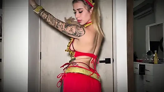 Beautiful horny Arab rides up the ass on a big white cock