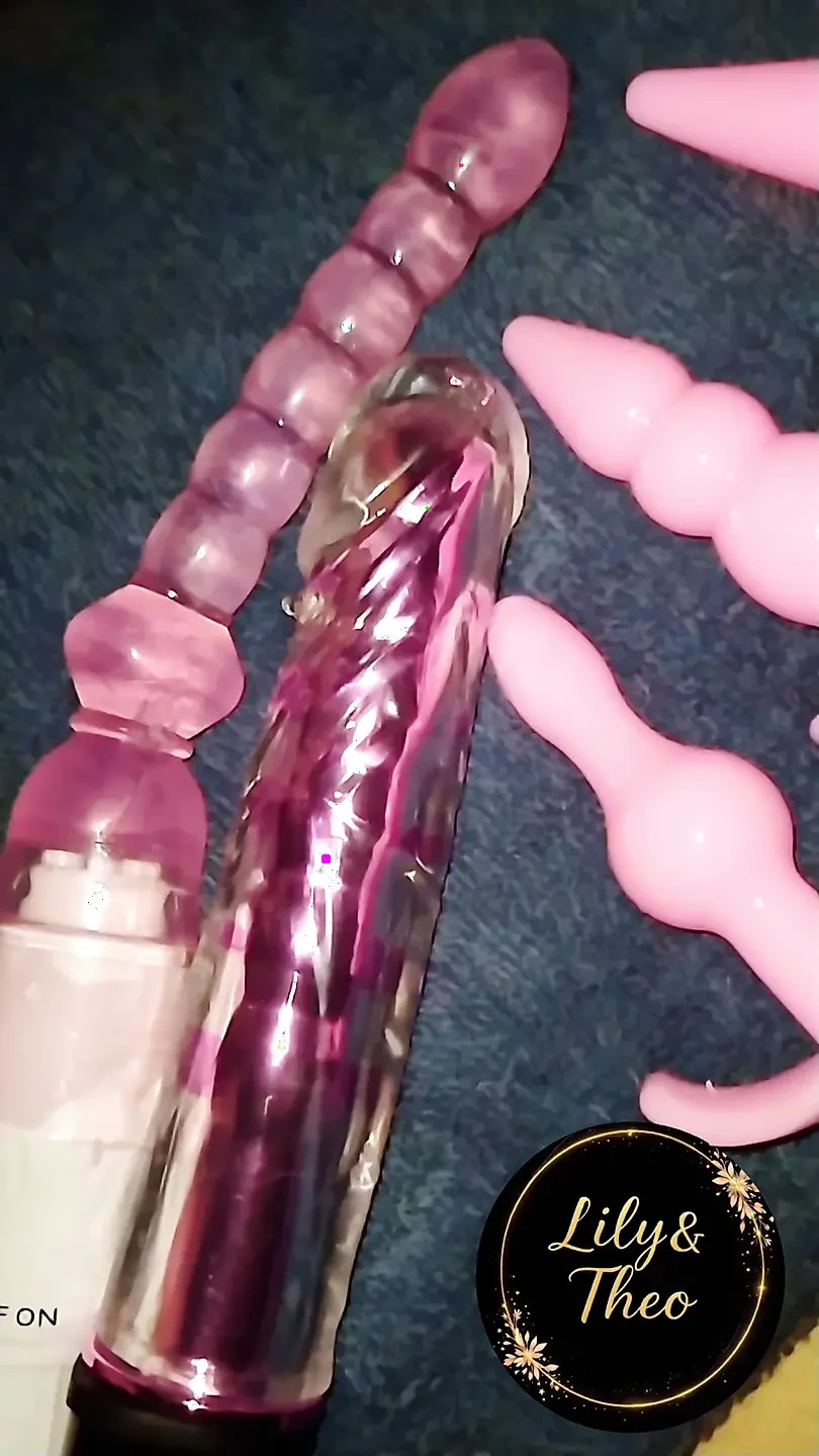 Greedy wife explores new sex toys (part 2): two vibrators in her pussy and butt plugs (both went in, the small and the big)