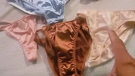 Sissy in pink satin panties cumming with a dildo.