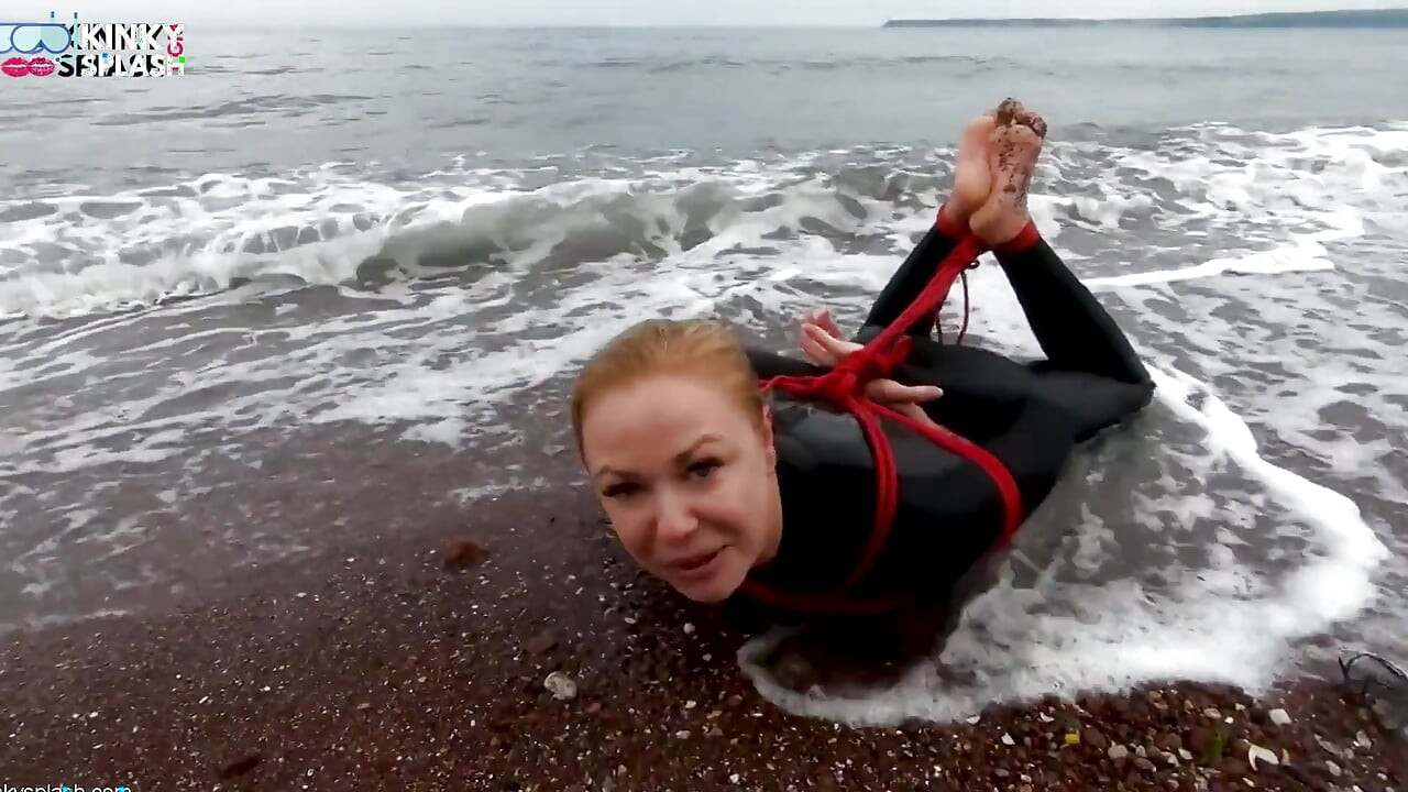 Hogtied in a Wetsuit - Rope Bondage Escape Challenge on the Beach