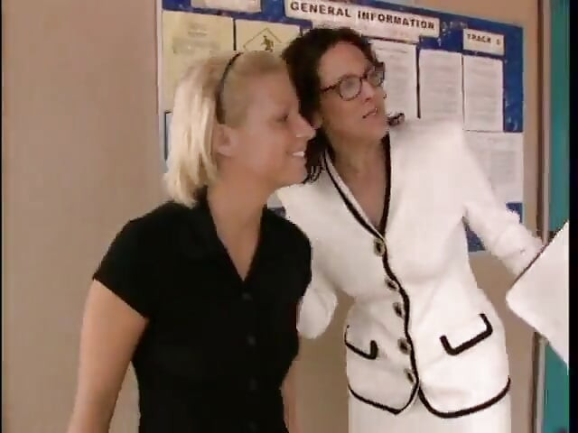 Secretary masturbating while teen gets slammed by her boos in the office