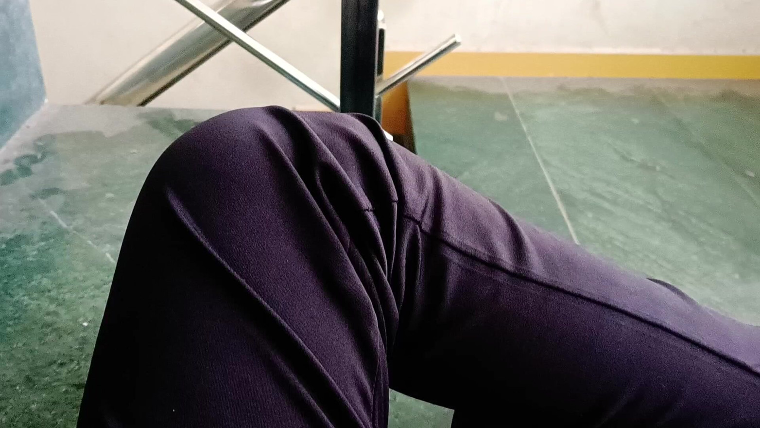 Outdoor flashing dick in hostel stairs