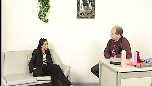 Brunette teen is showing her body at the casting