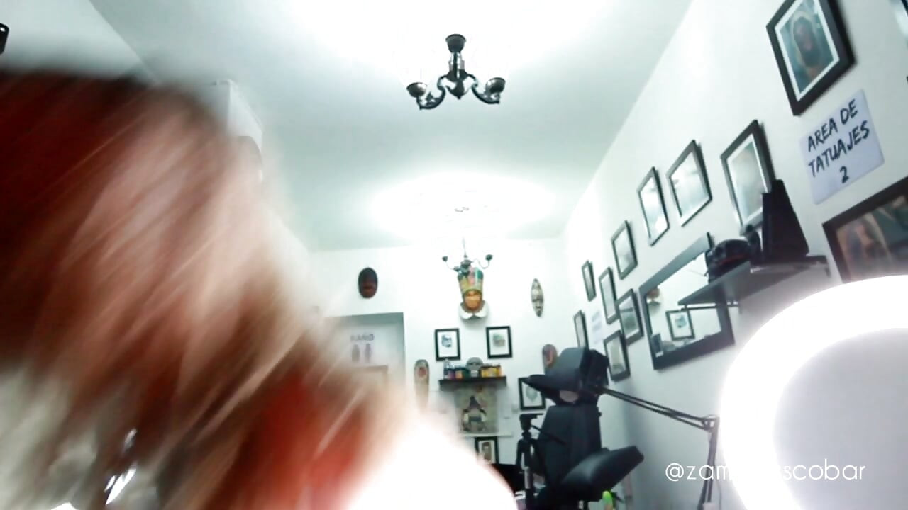 Goth girl gets fucked in the middle of tattoo studio