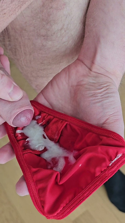 Red Mini String Thong Covered with Ice Sperm | Clip 2