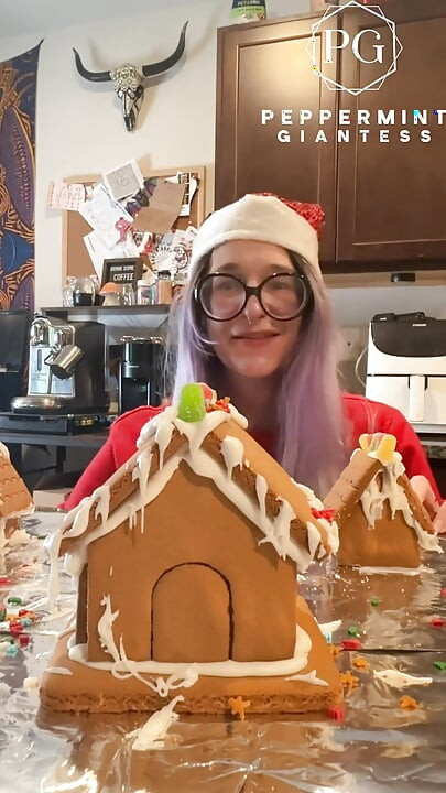 73 Giantess in 8-inch Heels Decorates a Gingerbread Village