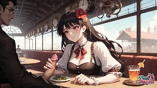 Sahnige steampunk-verführung: gepeitschte sahne-explosion des zimmermädchens