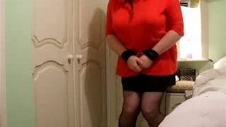 Fat Tranny with boobs and cuffs