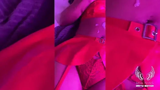 Red Latex Ignore Cum Cleanup with Latina Mianins