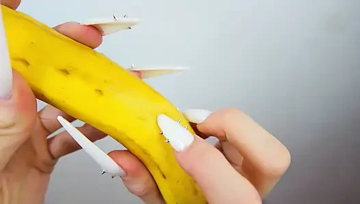 Long White Nails Scratching And Destroying Banana Like Dick