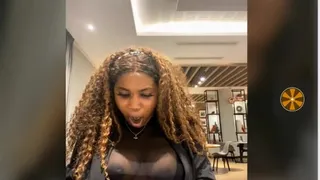 Ebony Teasing in Public Restaurant