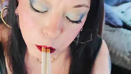 British Wife, Tina Snua, Smoking 2 Cigarettes At Once! Drifting Snap Inhales Smoker Smoke OMI OME