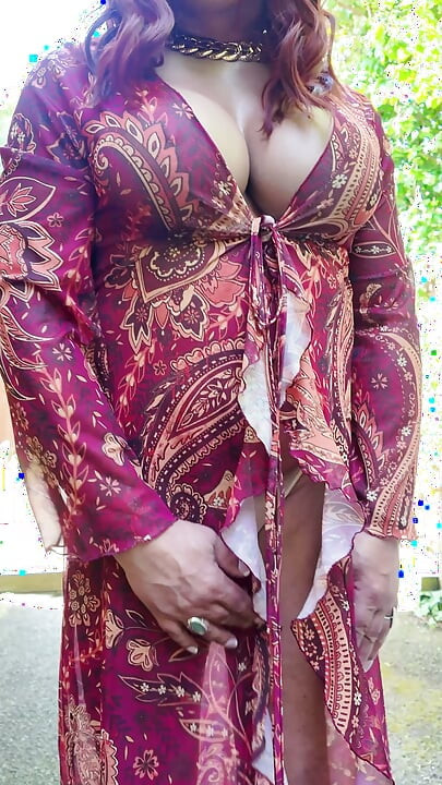 Crossdressing kellycd2022 enjoying the lovely warm weather in nylon and heels