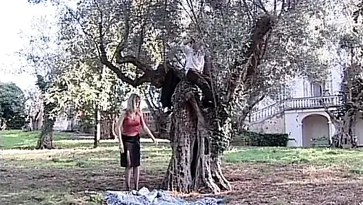The Farmer Has a Big Cock and Breaks Her Pussy Under the Olive Tree