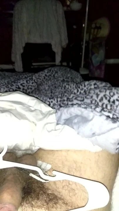 Whipping penis to cum w hangar -  no hands