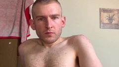 Huge russian cock cumshot on the hairy body and after shake