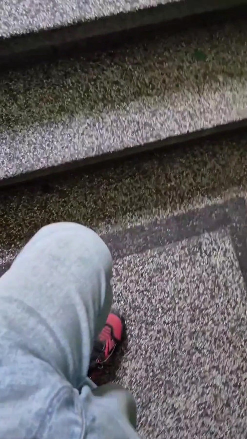 Thick Bulgarian dick gets hard in the neighborhood, then cuming in the entrance of a building | Clip 1