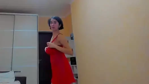 Hot Sexy Myla_angel Dances Striptease in Red Dress, Spreads, Fingers, Plays with Her Pussy & Tits!