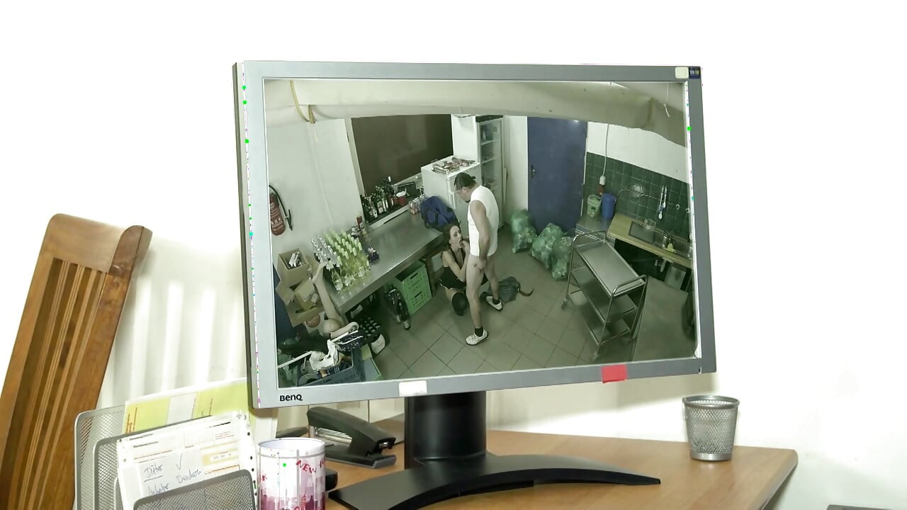 Two hot MILFS in action. One in the office and the other one in the kitchen of the restaurant 2 scenes in 1