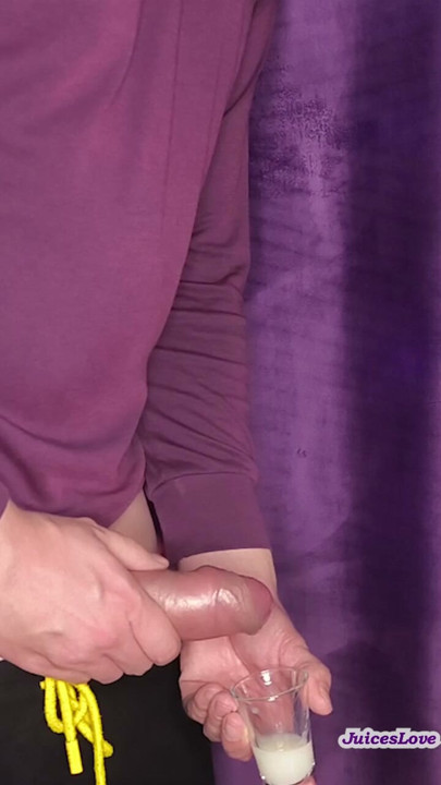Cumslut downs a shot glass full of cum.