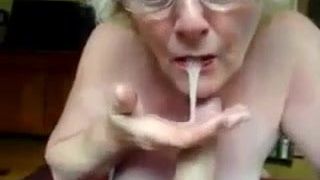 Granny sucks cock for cum