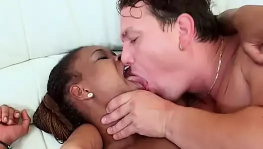 A sexy ebony with an amazing body gets a hard fuck from a hard white cock