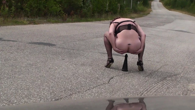 Big toy in the anus on the track.