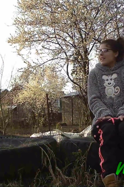 Peeing on some old tires in the yard