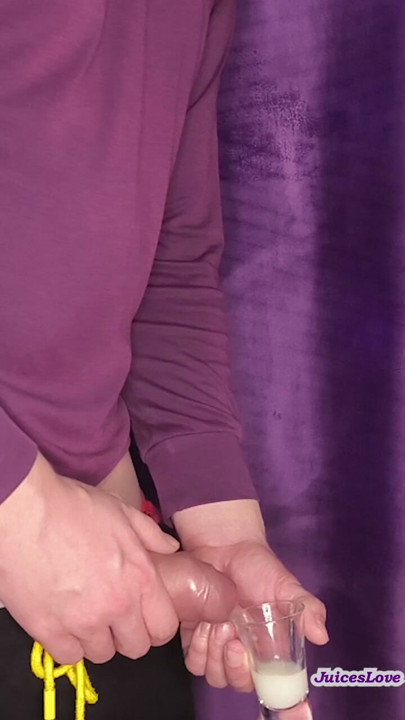 Cumslut downs a shot glass full of cum.
